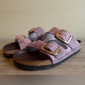 Birkenstock Arizona Big Buckle Mauve Leather with Gold Hardware
